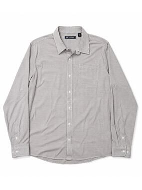 TravisMathew Men’s XL Gray White Pinstripe Button-Up Shirt Casual Golf Office
